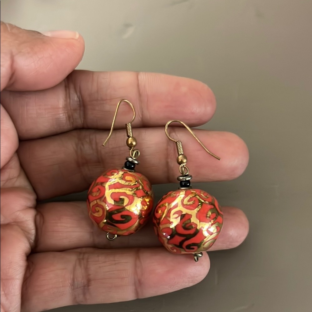 Elegant Gold and Orange Swirl Earrings